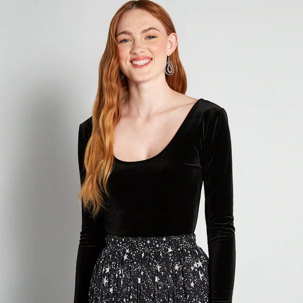 NOT FOR SALE - Modcloth Velvet Black Bodysuit S